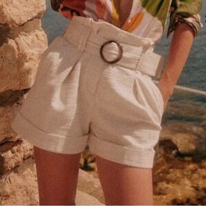 Sezane Rome Elegant Cream Women's Shorts with Belt US 10, 42 EU NWT